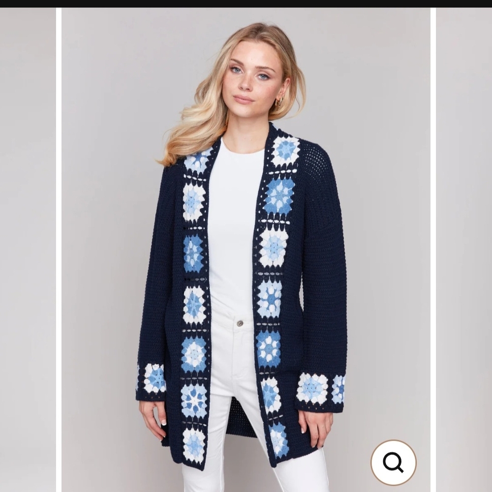 CHARLIE B Navy and Light Blue Crochet Cardigan